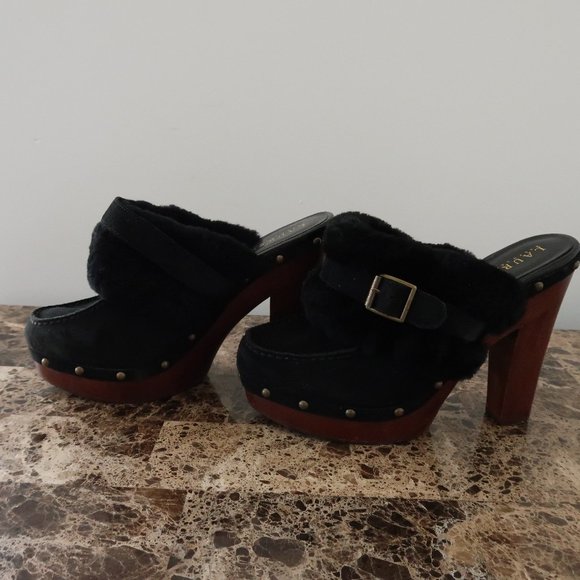 Lauren Ralph Lauren Mule Clog Faux Fur Heel 9.5 - Picture 12 of 14